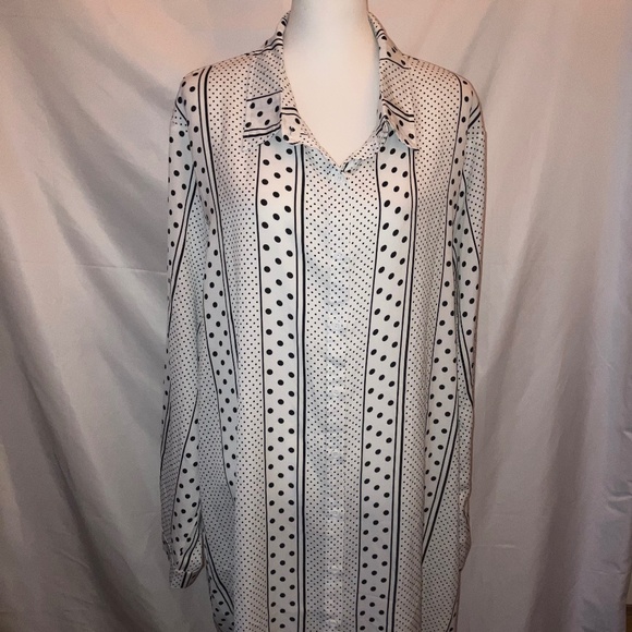 BOOHOO Black and White Polka Dot Stripe Print Button Up Blouse Dress - Picture 1 of 6